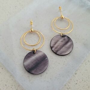 Gold hoop with shell pendant earrings